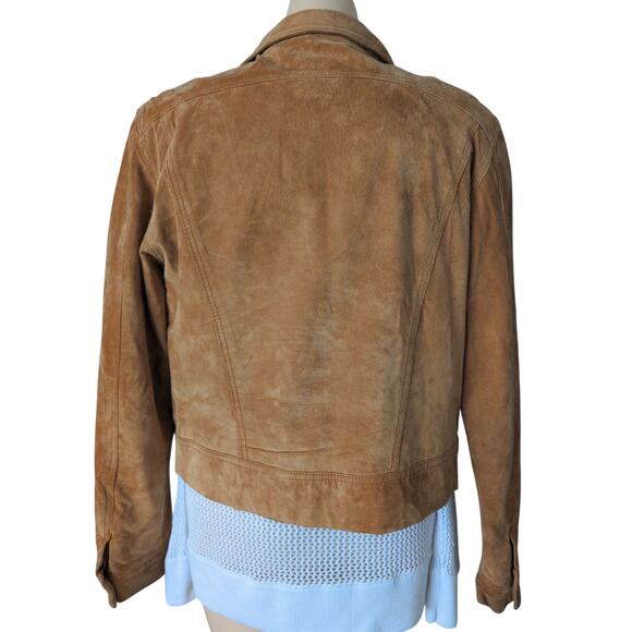 Vintage Distressed Suede Leather Trucker Jacket Women Medium Y2K Grunge Cropped - Picture 2 of 9